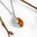 Mighty Oak Leaf Necklace in Silver and Amber