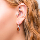 Oak Leaf Hook Earrings in Silver and Amber