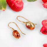 Oak Leaf Hook Earrings in Silver with 24ct Gold and Amber