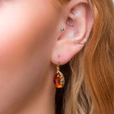 Oak Leaf Hook Earrings in Silver with 24ct Gold and Amber