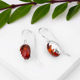 Oak Leaf Hook Earrings in Silver and Amber