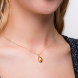 Mighty Oak Leaf Necklace in Silver with 24ct Gold and Amber