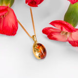 Mighty Oak Leaf Necklace in Silver with 24ct Gold and Amber