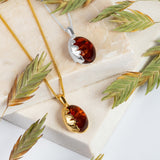 Mighty Oak Leaf Necklace in Silver and Amber