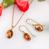 Oak Leaf Hook Earrings in Silver with 24ct Gold and Amber