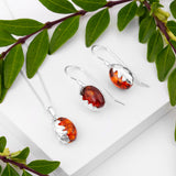 Oak Leaf Hook Earrings in Silver and Amber