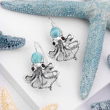 Statement Octopus Earring in Silver & Larimar