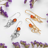 Octopus Earrings in Silver with 24ct Gold & Amber