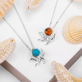 Miniature Octopus Necklace in Silver and Amber