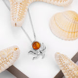 Miniature Octopus Necklace in Silver and Amber