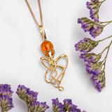 Octopus Necklace in Silver with 24ct Gold & Amber