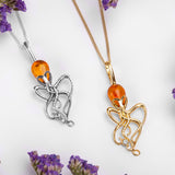 Octopus Necklace in Silver with 24ct Gold & Amber
