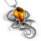 Striking Large Octopus Necklace in Silver and Amber