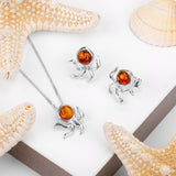 Miniature Octopus Necklace in Silver and Amber