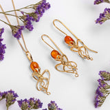Octopus Earrings in Silver with 24ct Gold & Amber