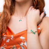 Simple Olive Leaf Branch Bangle in Silver and Green Onyx