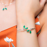 Simple Olive Leaf Branch Bangle in Silver and Green Onyx