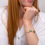 Simple Olive Leaf Branch Bangle in Silver with 24ct Gold  and Green Onyx
