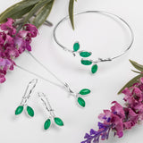Simple Olive Leaf Branch Bangle in Silver and Green Onyx