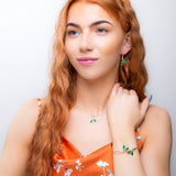 Simple Olive Leaf Branch Bangle in Silver and Green Onyx