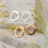 Open Circle Hammered Stud Earrings in Sterling Silver with 24ct Gold