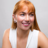 Statement Textured Open Heart Stud Earrings in Silver