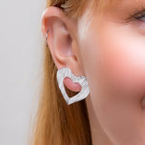 Statement Textured Open Heart Stud Earrings in Silver