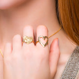 Open Heart Ring in Sterling Silver with 24ct Gold