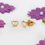 Miniature Open Heart Stud Earrings in Silver with 24ct Gold