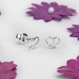 Miniature Open Heart Stud Earrings in Silver