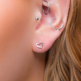 Miniature Open Heart Stud Earrings in Silver