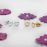 Miniature Open Heart Stud Earrings in Silver with 24ct Gold