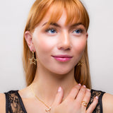 Textured Sparkling Star Drop Earrings in Silver with 24ct Gold