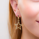 Textured Sparkling Star Drop Earrings in Silver with 24ct Gold