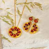 Orange Slice Fruit Necklace in Silver with 24ct Gold and Cognac Amber