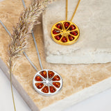 Orange Slice Fruit Necklace in Silver and Cognac Amber