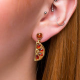 Orange Slice Fruit Drop Earrings in Silver with 24ct Gold and Cognac Amber