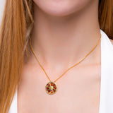 Orange Slice Fruit Necklace in Silver with 24ct Gold and Cognac Amber
