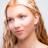 Leaf Motif Hook Earrings in Silver & Amethyst