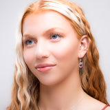 Leaf Motif Hook Earrings in Silver & Garnet