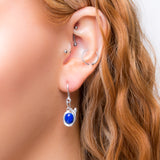 Leaf Motif Hook Earrings in Silver & Lapis Lazuli