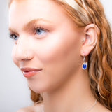 Leaf Motif Hook Earrings in Silver & Lapis Lazuli