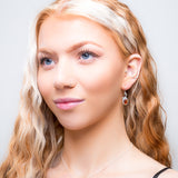 Leaf Motif Hook Earrings in Silver and Cognac Amber