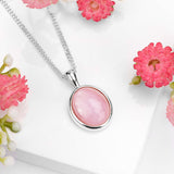 Classic Oval Necklace in Silver and Pink Opal