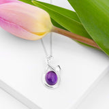 Leaf Motif Necklace in Silver and Amethyst