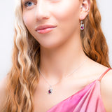 Leaf Motif Hook Earrings in Silver & Garnet