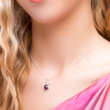 Leaf Motif Necklace in Silver and Garnet