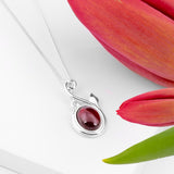 Leaf Motif Necklace in Silver and Garnet
