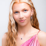 Leaf Motif Hook Earrings in Silver & Garnet