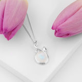 Leaf Motif Necklace in Silver and Moonstone